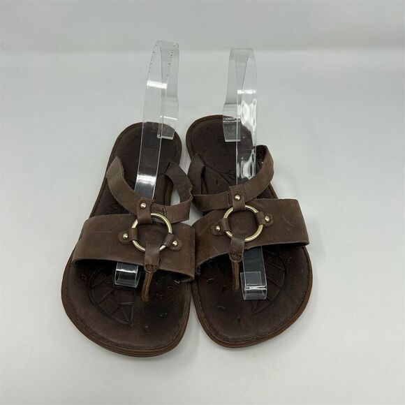 Born Women's Boho Brown Leather Slip-On Thong Sandals Size 10M with Harness Ring - Picture 5 of 13